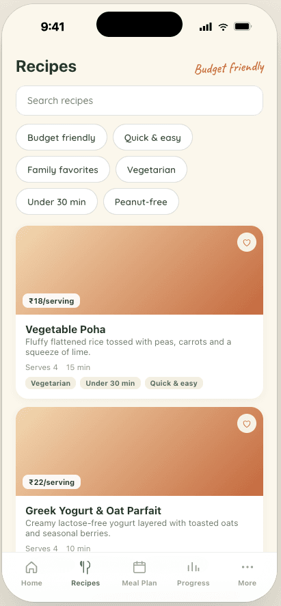Nourish — Budget-friendly recipe discovery